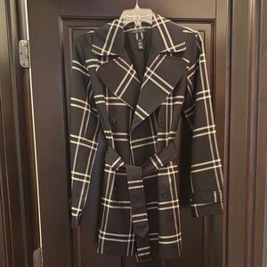 Ralph Lauren Black and White Plaid Trench Coat